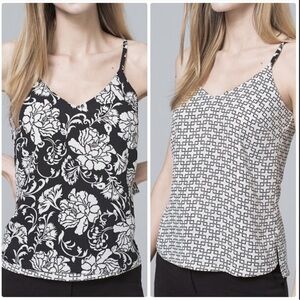 White House Black Market Black and White Floral geo reversible Camisole